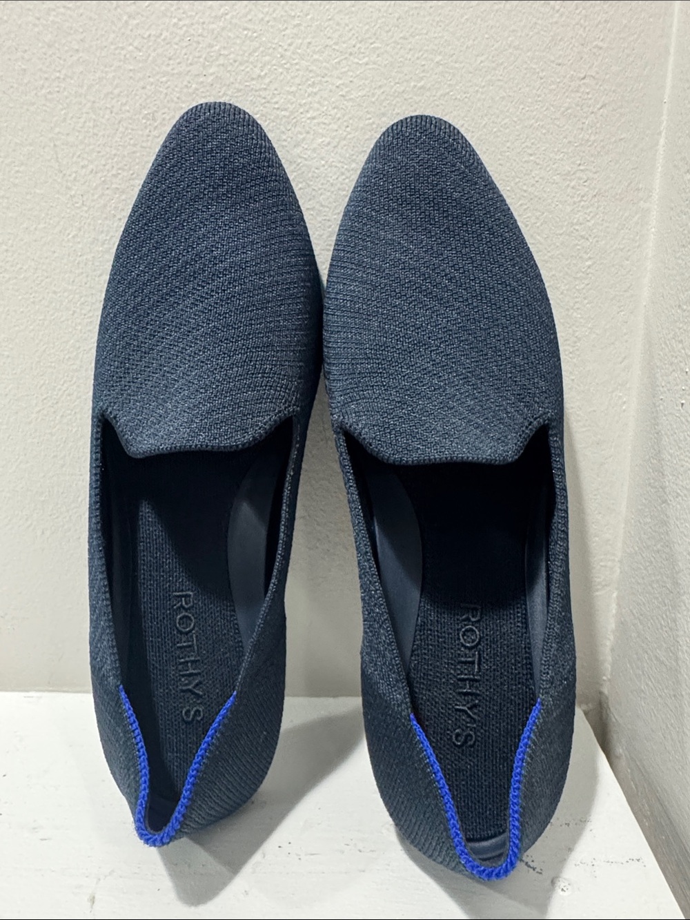 Rothy's Navy Knit Slip-On Flats with Blue Accent